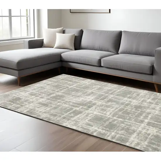 Gray and Ivory Abstract Shag Power Loom Area Rug Photo 1