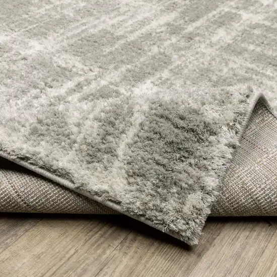 Grey And Ivory Abstract Shag Power Loom Stain Resistant Runner Rug Photo 7