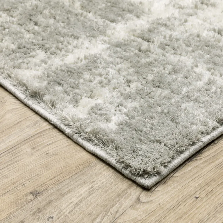 Grey And Ivory Abstract Shag Power Loom Stain Resistant Runner Rug Photo 4