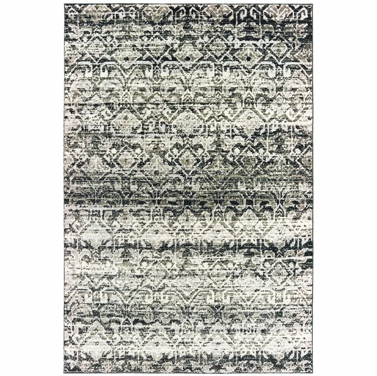 Grey And Ivory Geometric Power Loom Stain Resistant Area Rug Photo 1