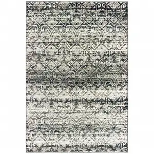 Photo of Grey And Ivory Geometric Power Loom Stain Resistant Area Rug