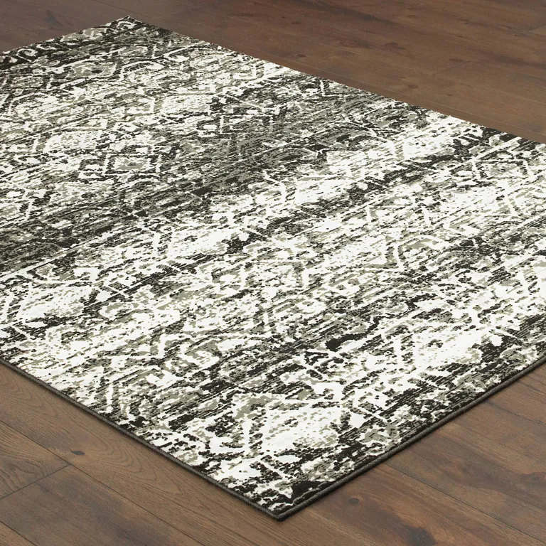 Grey And Ivory Geometric Power Loom Stain Resistant Area Rug Photo 5