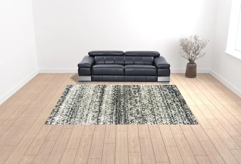 Grey And Ivory Geometric Power Loom Stain Resistant Area Rug Photo 2