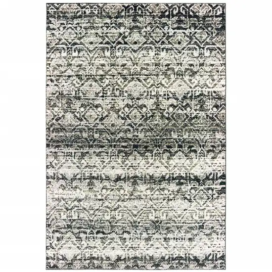 Grey And Ivory Geometric Power Loom Stain Resistant Area Rug Photo 1