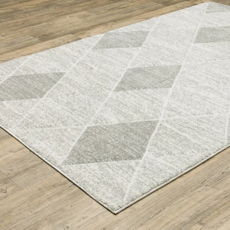 Grey And Ivory Geometric Power Loom Stain Resistant Area Rug Photo 4