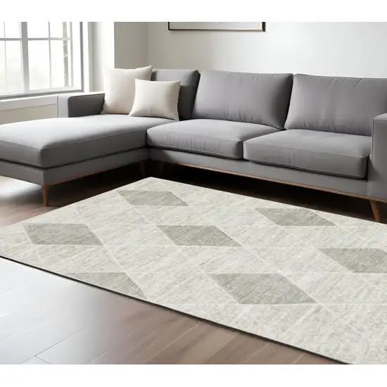 Gray and Ivory Geometric Power Loom Area Rug Photo 1