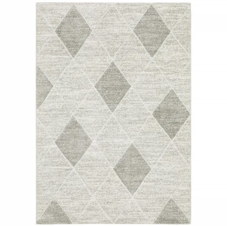 Grey And Ivory Geometric Power Loom Stain Resistant Area Rug Photo 1