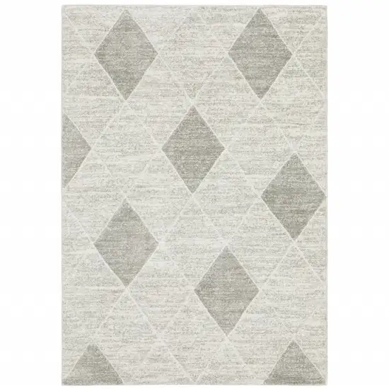 Grey And Ivory Geometric Power Loom Stain Resistant Area Rug Photo 1