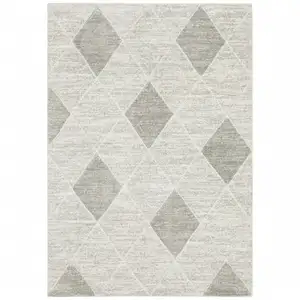 Photo of Grey And Ivory Geometric Power Loom Stain Resistant Area Rug