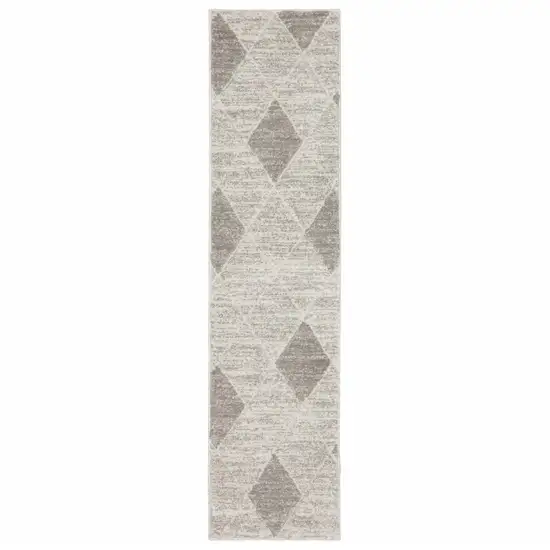 Grey And Ivory Geometric Power Loom Stain Resistant Runner Rug Photo 1