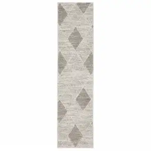 Photo of Grey And Ivory Geometric Power Loom Stain Resistant Runner Rug