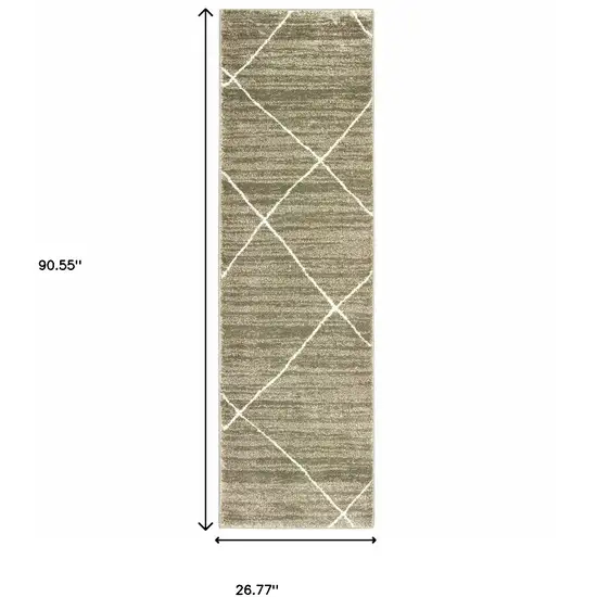 Grey And Ivory Geometric Power Loom Stain Resistant Runner Rug Photo 6