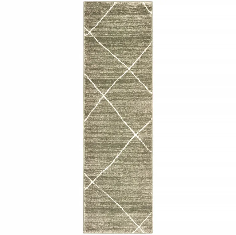 Grey And Ivory Geometric Power Loom Stain Resistant Runner Rug Photo 1