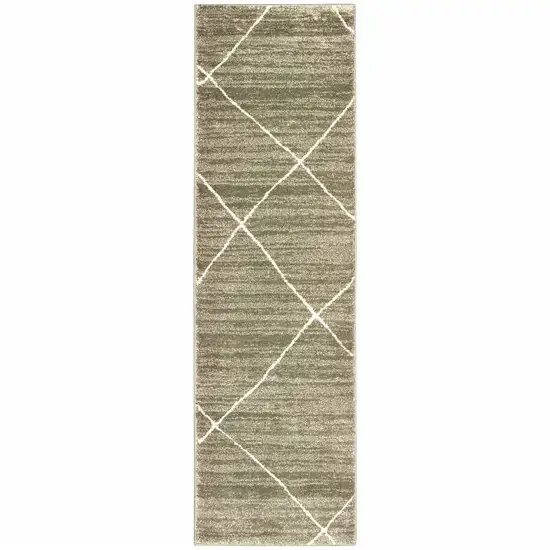 Grey And Ivory Geometric Power Loom Stain Resistant Runner Rug Photo 1