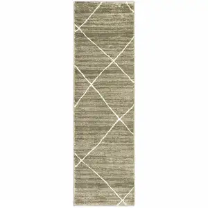 Photo of Grey And Ivory Geometric Power Loom Stain Resistant Runner Rug