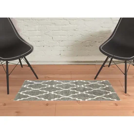 Grey And Ivory Geometric Shag Power Loom Stain Resistant Area Rug Photo 2