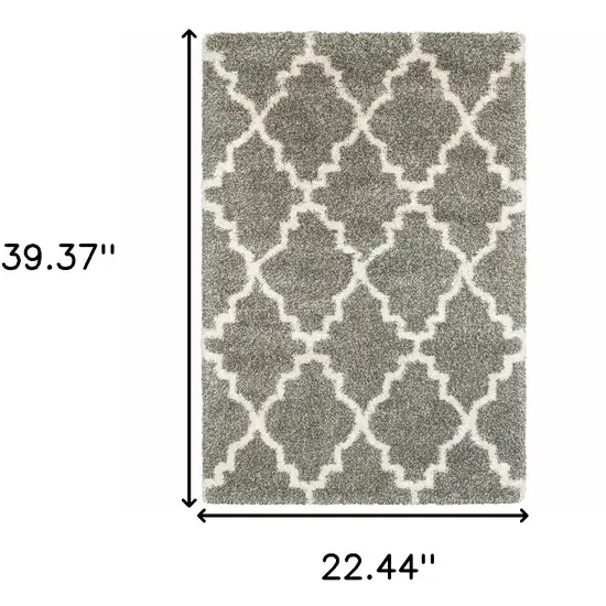 Grey And Ivory Geometric Shag Power Loom Stain Resistant Area Rug Photo 5