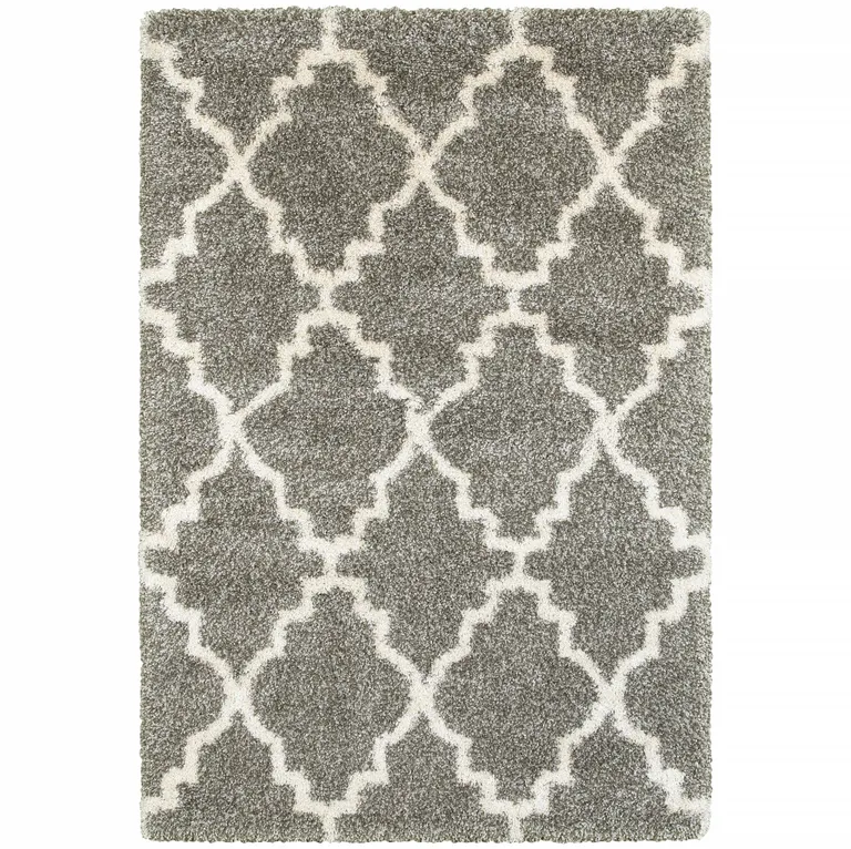 Grey And Ivory Geometric Shag Power Loom Stain Resistant Area Rug Photo 1