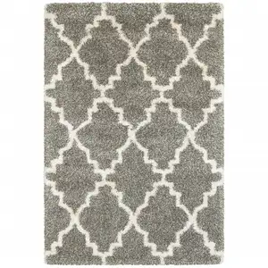 Photo of Grey And Ivory Geometric Shag Power Loom Stain Resistant Area Rug