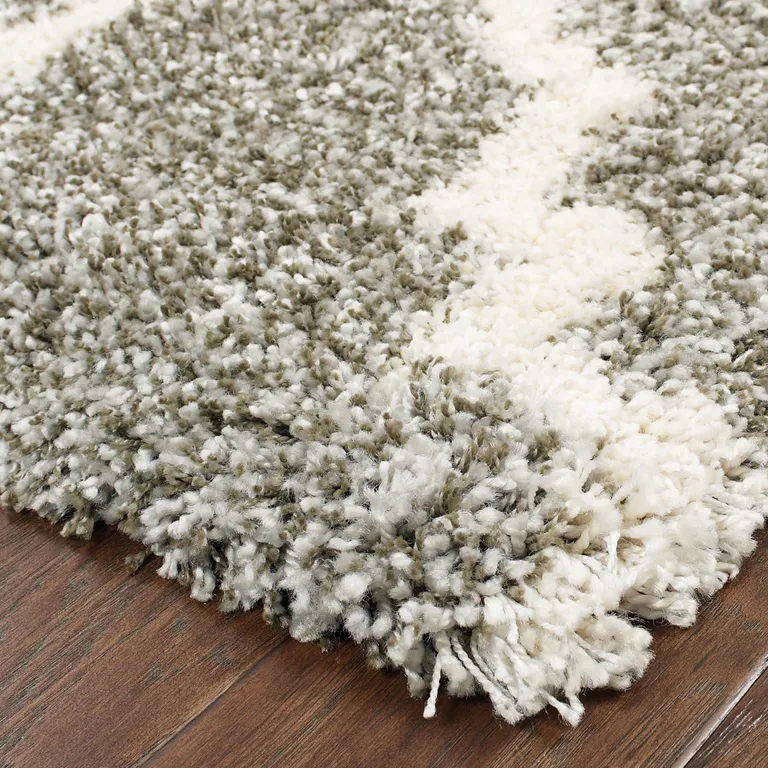 Grey And Ivory Geometric Shag Power Loom Stain Resistant Area Rug Photo 3