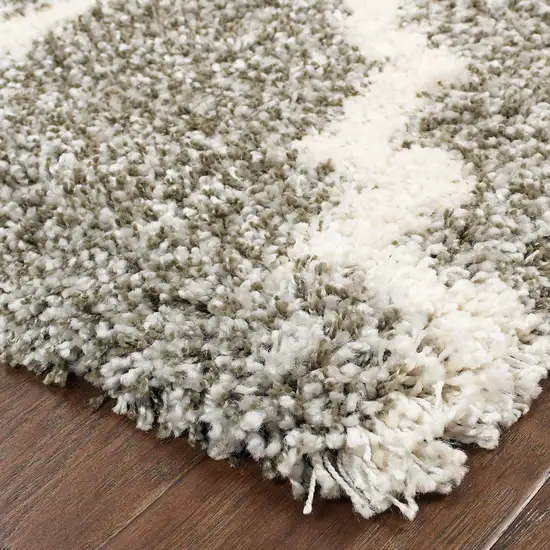 Grey And Ivory Geometric Shag Power Loom Stain Resistant Area Rug Photo 3