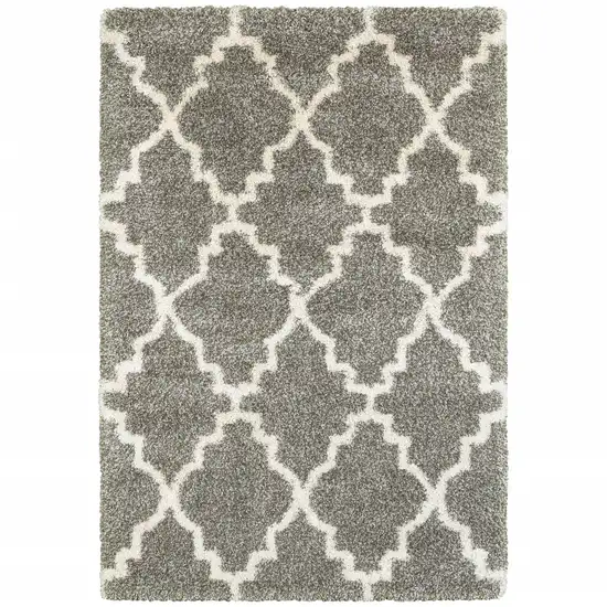 Grey And Ivory Geometric Shag Power Loom Stain Resistant Area Rug Photo 1