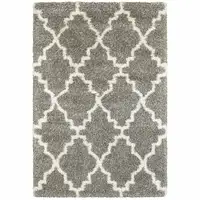 Photo of Grey And Ivory Geometric Shag Power Loom Stain Resistant Area Rug