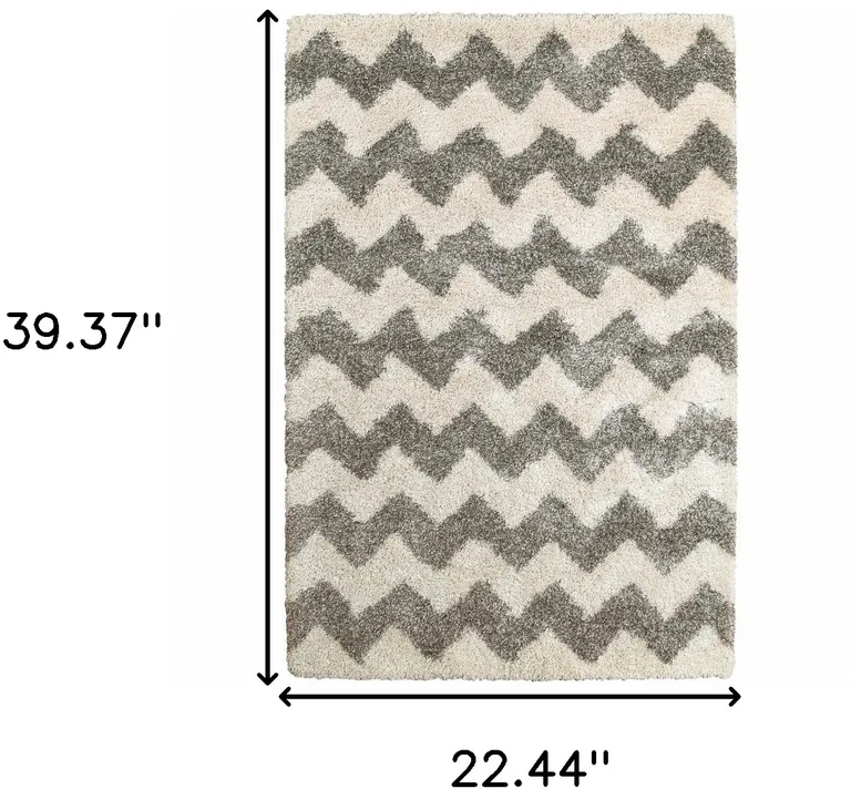 Grey And Ivory Geometric Shag Power Loom Stain Resistant Area Rug Photo 5