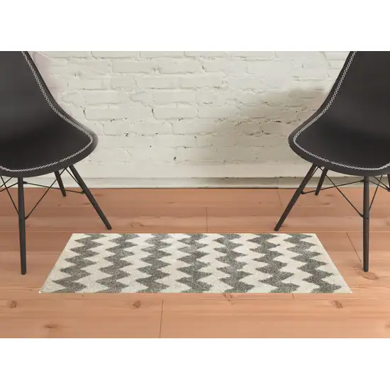 Grey And Ivory Geometric Shag Power Loom Stain Resistant Area Rug Photo 2