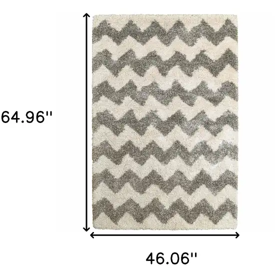 Grey And Ivory Geometric Shag Power Loom Stain Resistant Area Rug Photo 5