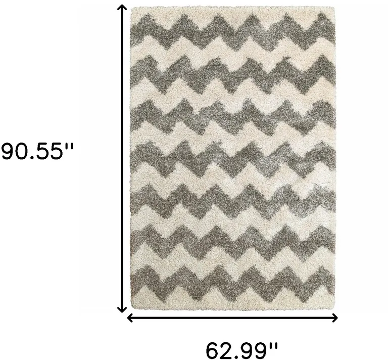 Grey And Ivory Geometric Shag Power Loom Stain Resistant Area Rug Photo 5