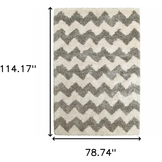 Grey And Ivory Geometric Shag Power Loom Stain Resistant Area Rug Photo 5