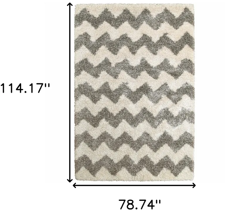 Grey And Ivory Geometric Shag Power Loom Stain Resistant Area Rug Photo 5