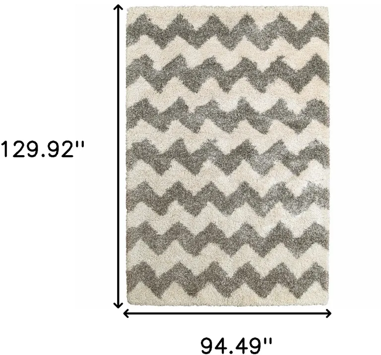 Grey And Ivory Geometric Shag Power Loom Stain Resistant Area Rug Photo 5