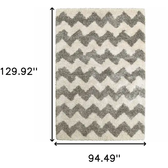 Grey And Ivory Geometric Shag Power Loom Stain Resistant Area Rug Photo 5