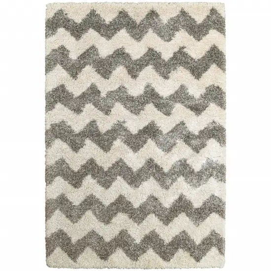 Grey And Ivory Geometric Shag Power Loom Stain Resistant Area Rug Photo 1