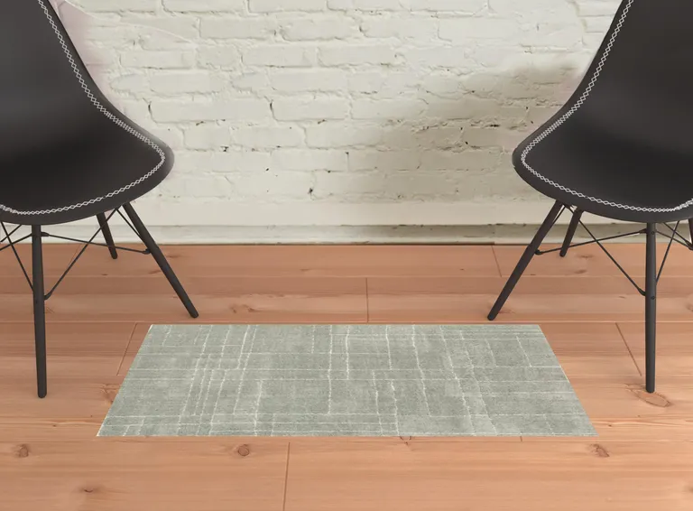 Grey And Ivory Geometric Shag Power Loom Stain Resistant Area Rug Photo 2