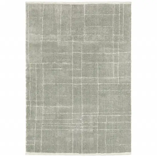 Grey And Ivory Geometric Shag Power Loom Stain Resistant Area Rug Photo 1