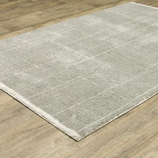 Grey And Ivory Geometric Shag Power Loom Stain Resistant Area Rug Photo 5