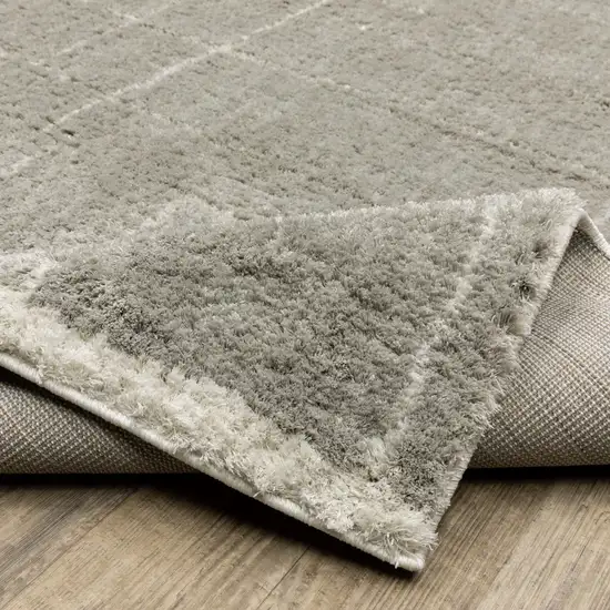 Grey And Ivory Geometric Shag Power Loom Stain Resistant Area Rug Photo 9