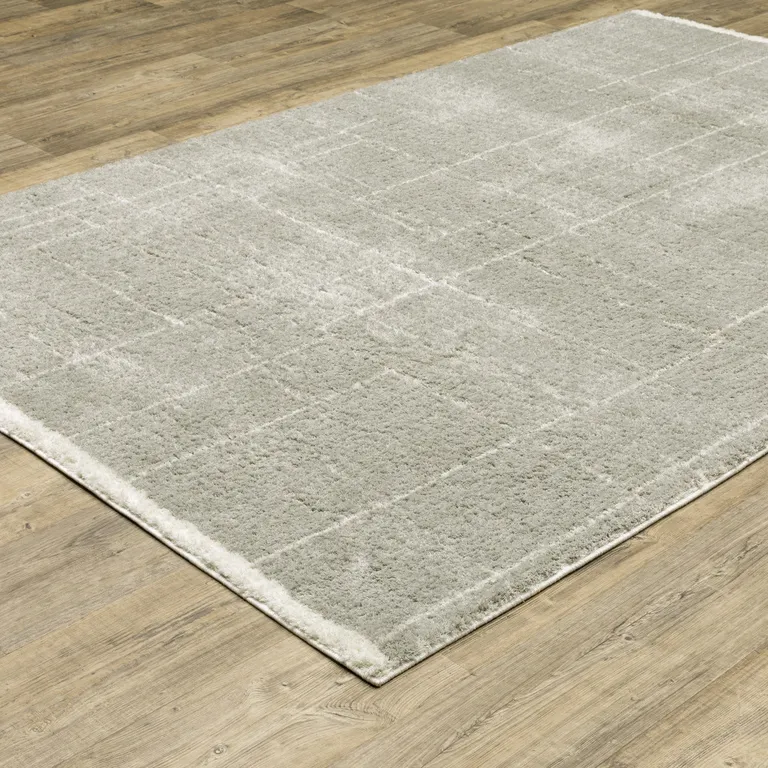 Grey And Ivory Geometric Shag Power Loom Stain Resistant Area Rug Photo 5