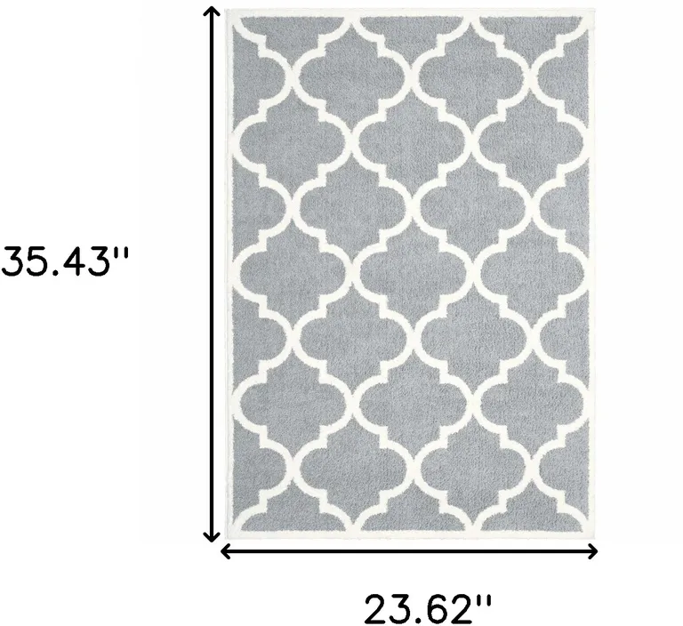 Grey And Ivory Geometric Shag Power Loom Stain Resistant Area Rug Photo 5