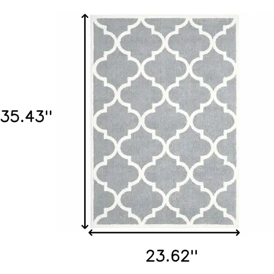 Grey And Ivory Geometric Shag Power Loom Stain Resistant Area Rug Photo 5