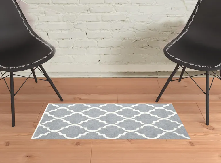 Grey And Ivory Geometric Shag Power Loom Stain Resistant Area Rug Photo 2