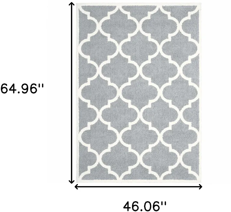 Grey And Ivory Geometric Shag Power Loom Stain Resistant Area Rug Photo 5