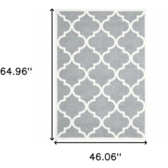 Grey And Ivory Geometric Shag Power Loom Stain Resistant Area Rug Photo 5