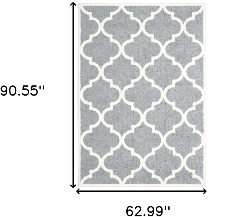 Grey And Ivory Geometric Shag Power Loom Stain Resistant Area Rug Photo 5