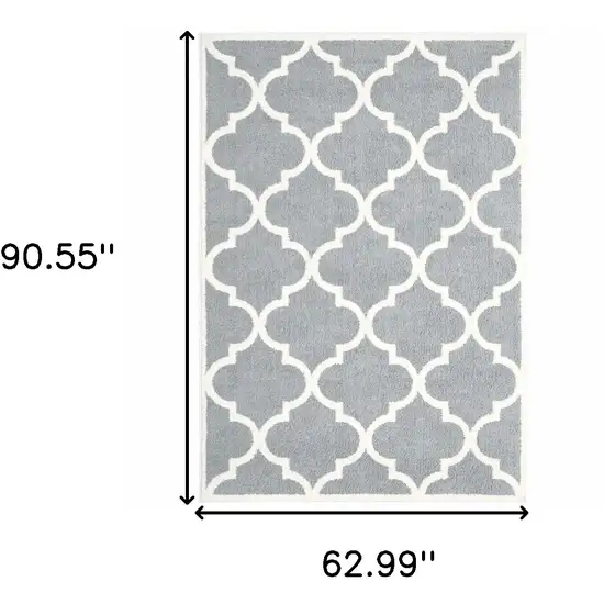 Grey And Ivory Geometric Shag Power Loom Stain Resistant Area Rug Photo 5