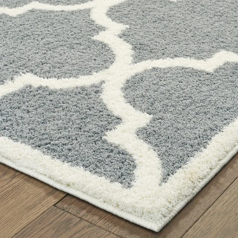 Grey And Ivory Geometric Shag Power Loom Stain Resistant Area Rug Photo 3