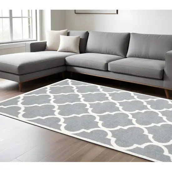 Grey And Ivory Geometric Shag Power Loom Stain Resistant Area Rug Photo 1